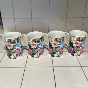 Stechcol Gracie Bone China Multicolored Rose Mug - Set of 4